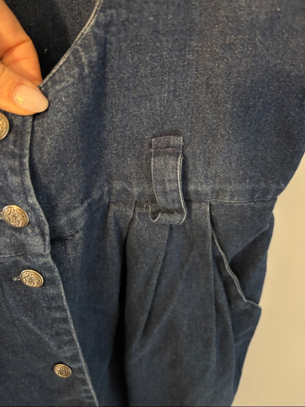 VINTAGE + UNIQUE Rabbit Rabbit Rabbit Indigo Denim Pinafore Midi Dress - Picture 3 of 7